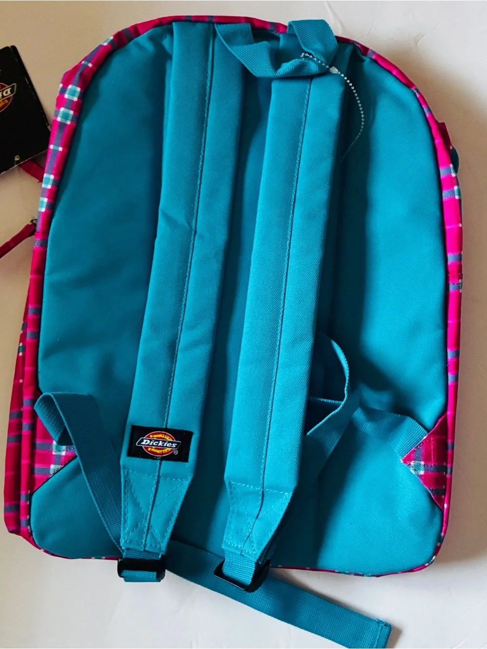 🔥Hot Sale Dickies Pink Plaid Backpack with Teal and White Stripes